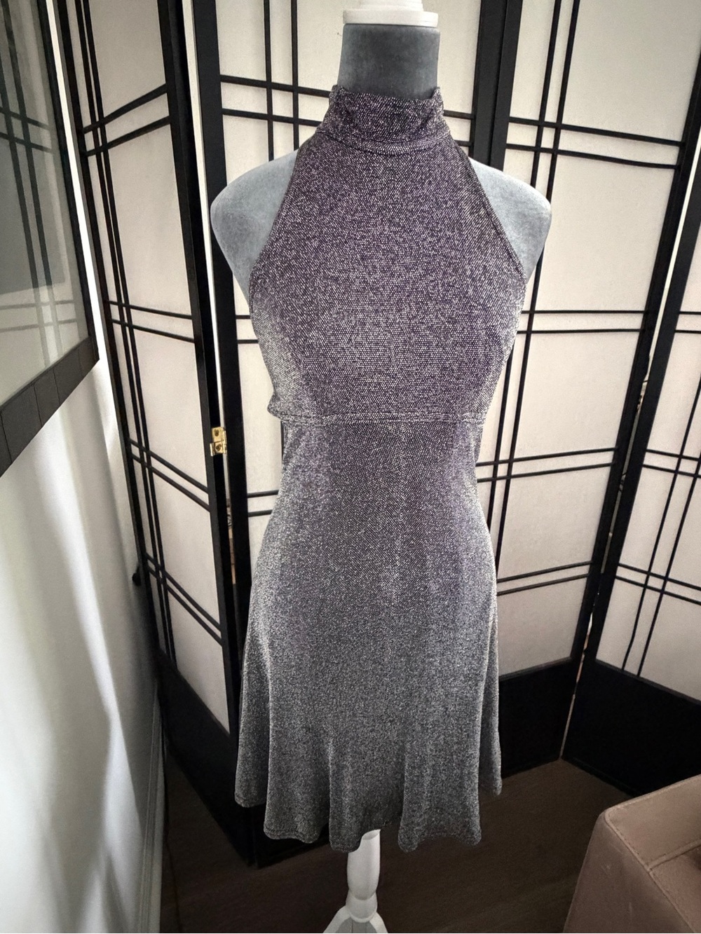 Tadashi sparkling black and silver knit halter dress